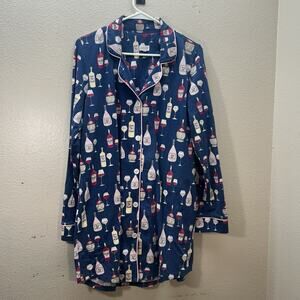 Bed Head Pajamas Womens Wine Bottle Novelty Print Sleep Shirt Nightgown S Button